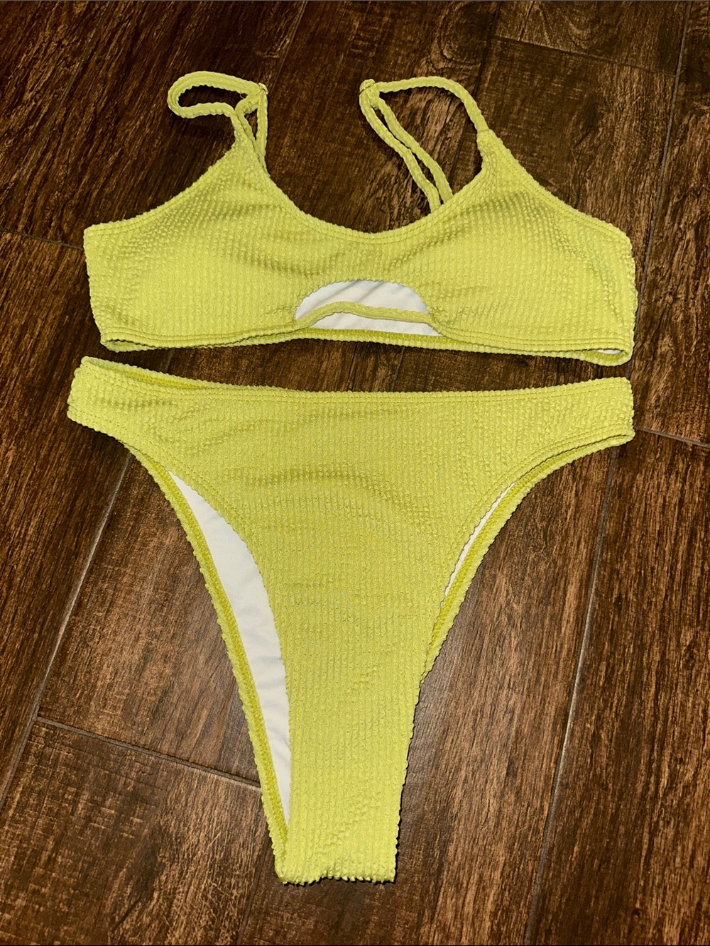 Women’s Lime Green Textured Two Piece Bikini Set Size Large